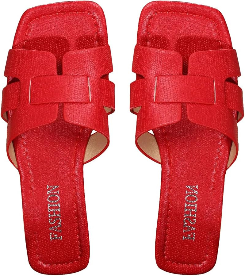 GORGLITTER H Sandals Cut Out Flat Sandals Women Dressy Flat Cross Strap PU Leather Flat | Amazon (US)
