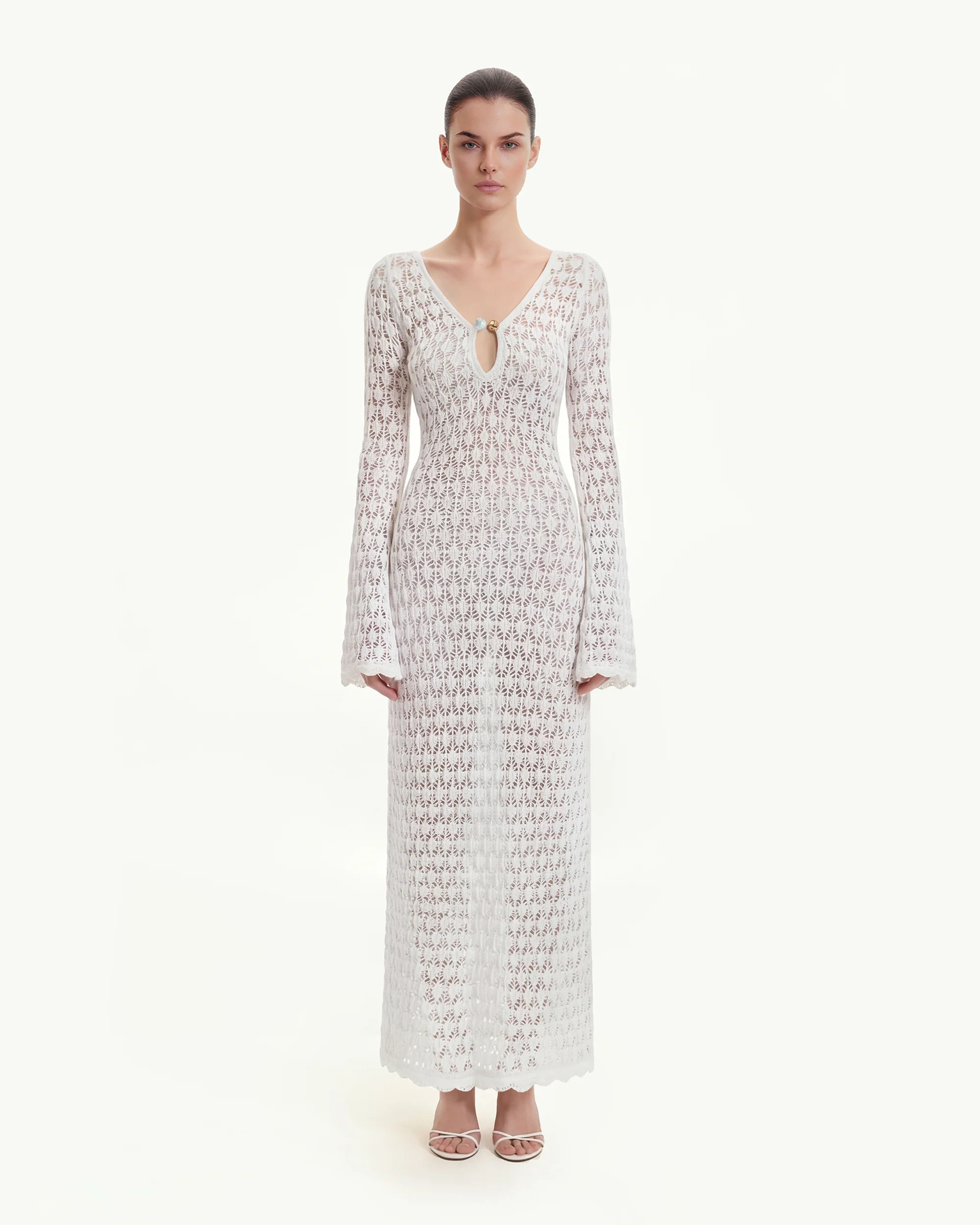 Pointelle Knit Keyhole Maxi Dress - White | JW PEI US
