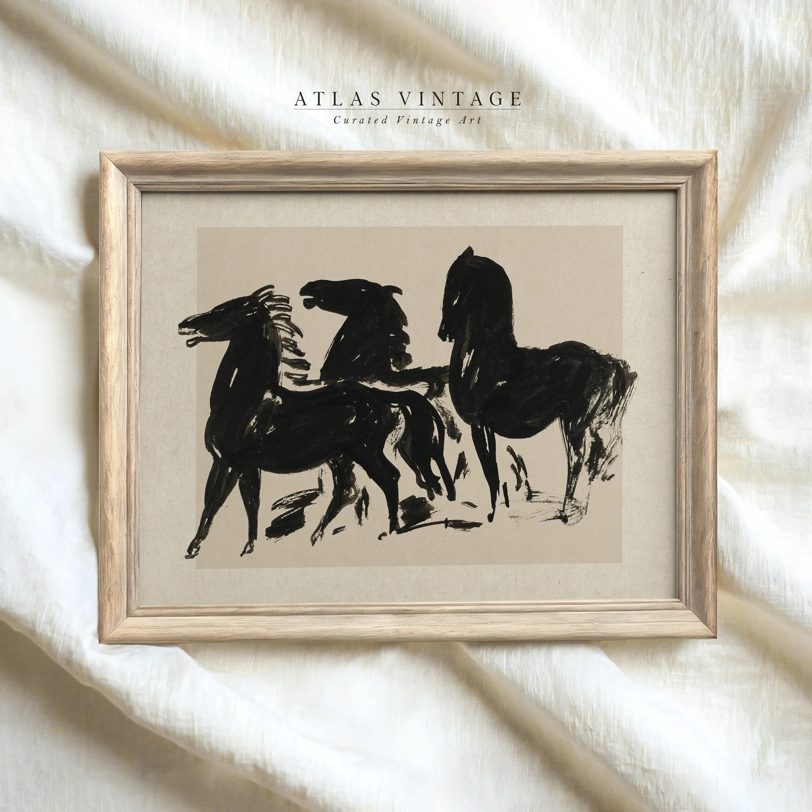 Vintage Black Horses Art Print| Modern Neutral Horse Etching | Abstract Animal Drawing Digital Do... | Etsy (Global)