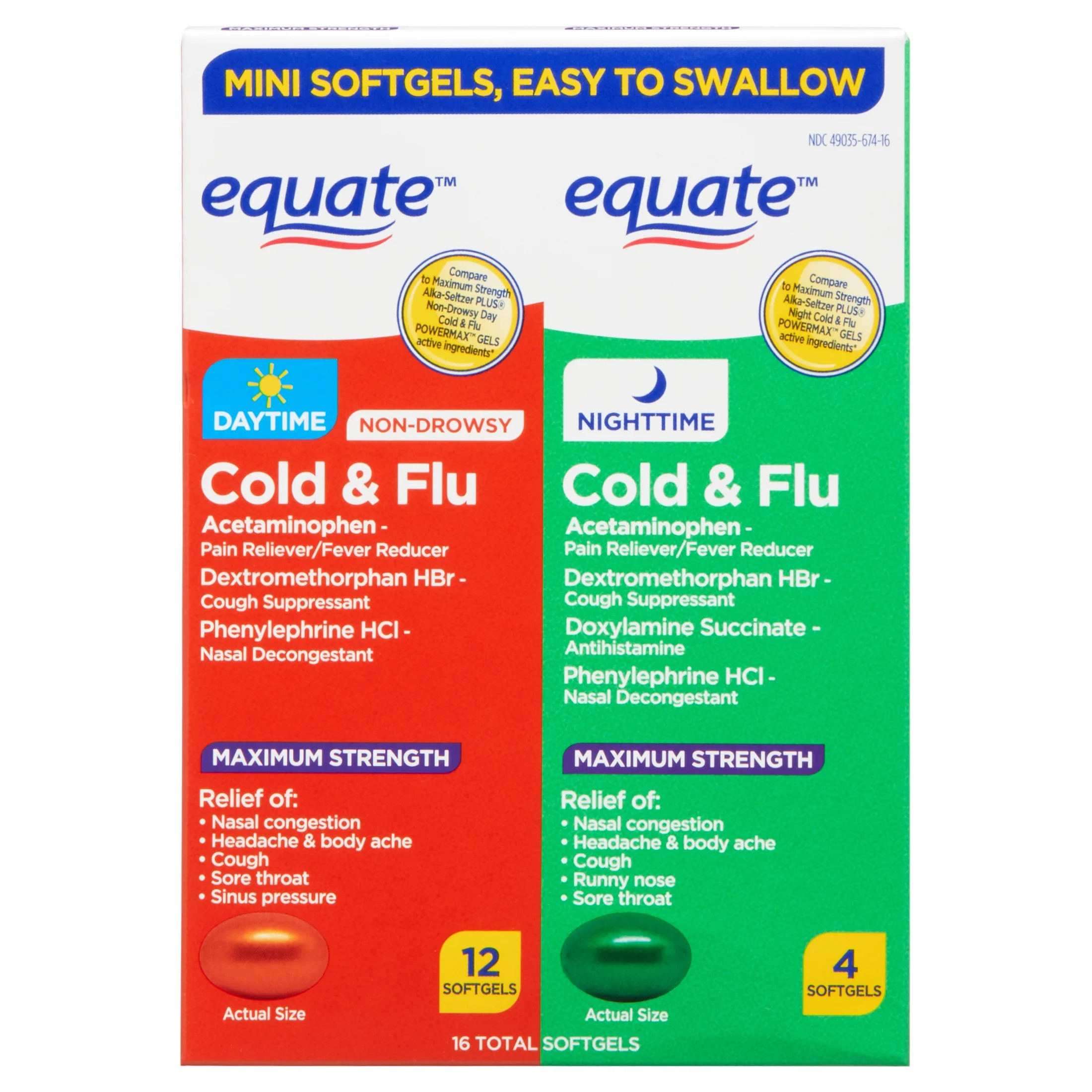 Equate Maximum Strength Day and Night Cold and Flu Softgels, 16 Count | Walmart (US)