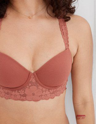 Aerie Real Happy Demi Lightly Lined Retro Lace Bra | American Eagle Outfitters (US & CA)