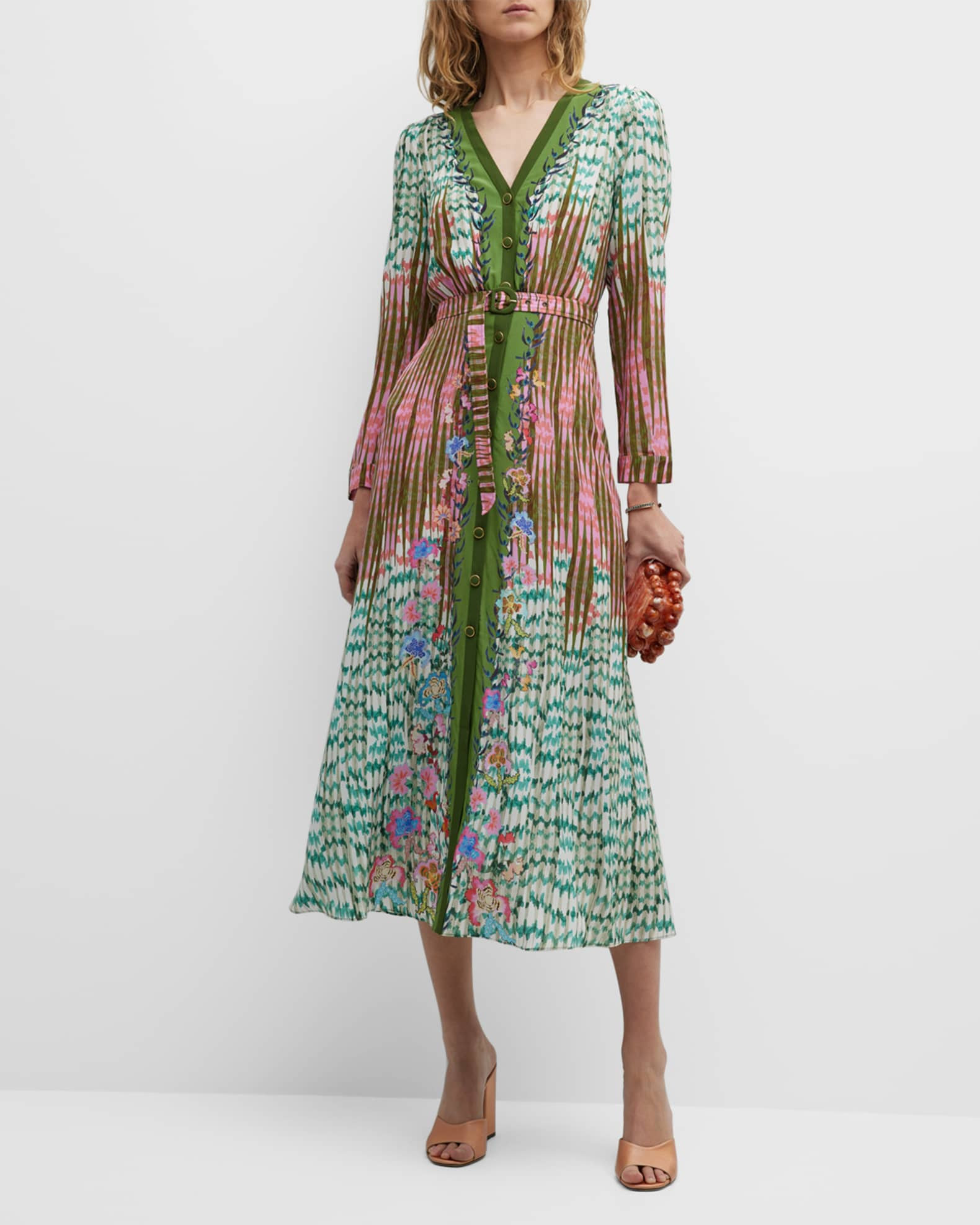 Lea Button-Front Printed Midi Silk Shirtdress | Neiman Marcus