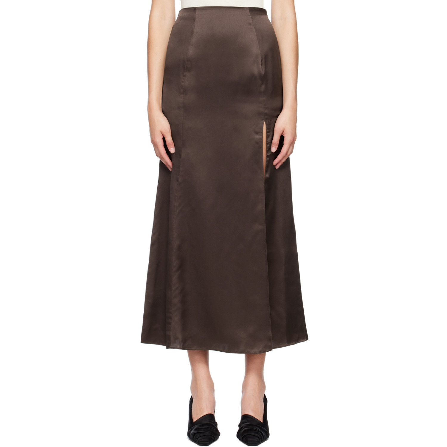 BITE Brown Organic Silk Maxi Skirt | SSENSE