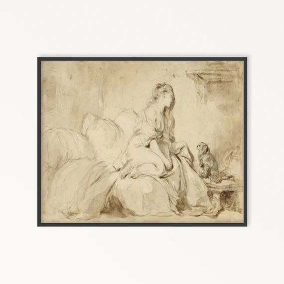 Woman With a Dog Figurative Art Antique Drawing Digital - Etsy | Etsy (US)