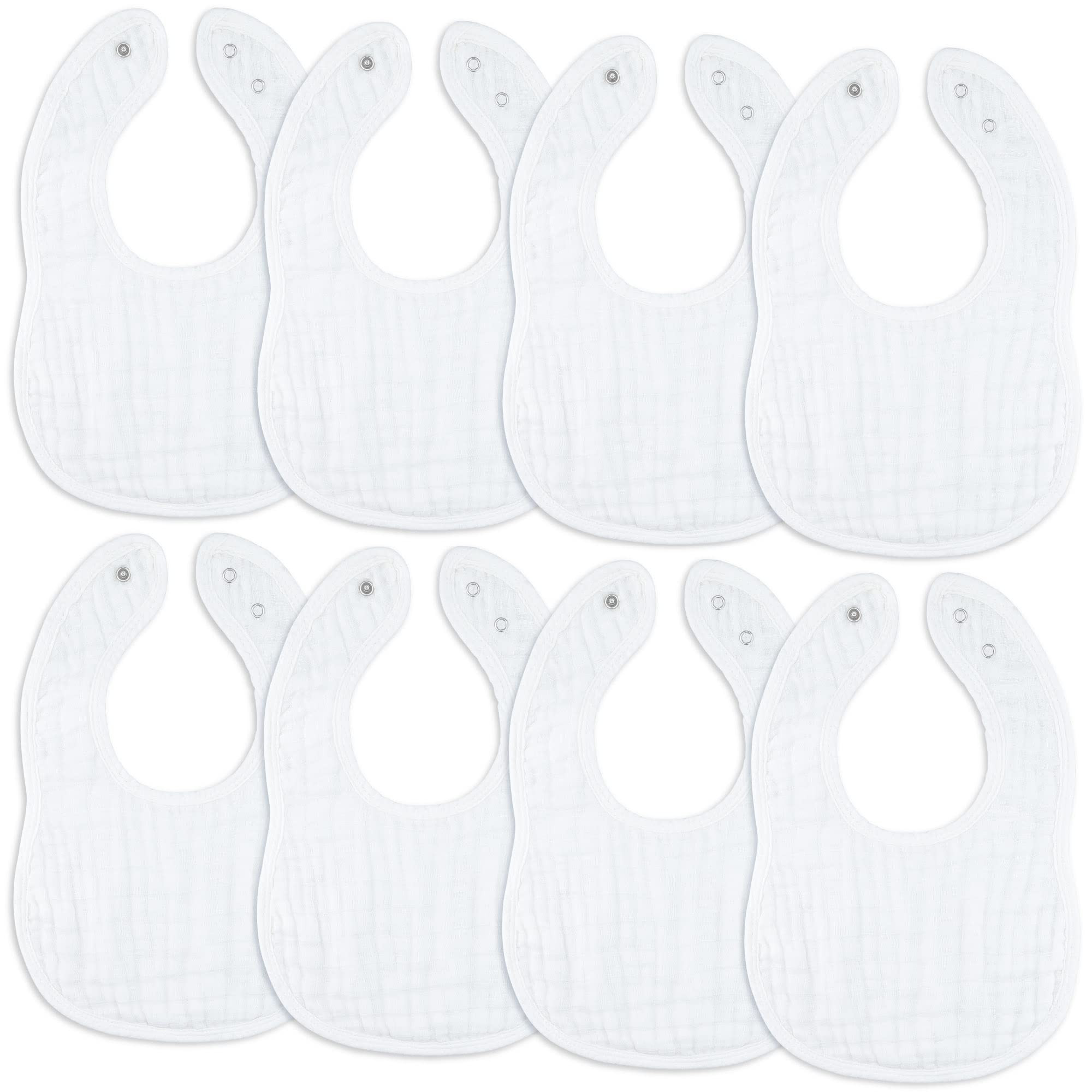 Comfy Cubs Muslin Bibs for Babies, Pack of 8 - Soft and Highly Absorbent, Feeding, Drool and Teething Bib, Adjustable Snaps - Stylish & Colorful Unisex Designs, Giftable Set - White | Amazon (US)