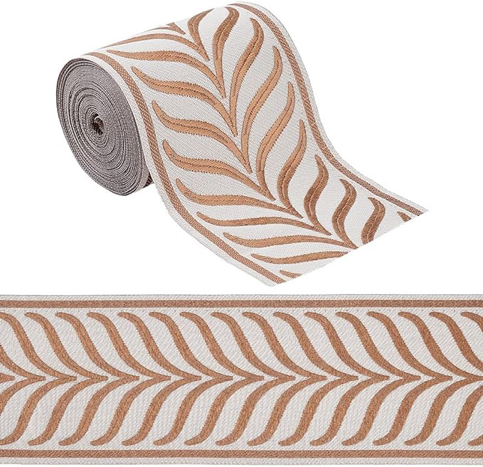 OLYCRAFT 5.5 Yards/5M Jacquard Ribbon Trim 3.4 Inch Leaf Striped Jacquard Polyester Ribbons Camel... | Amazon (US)