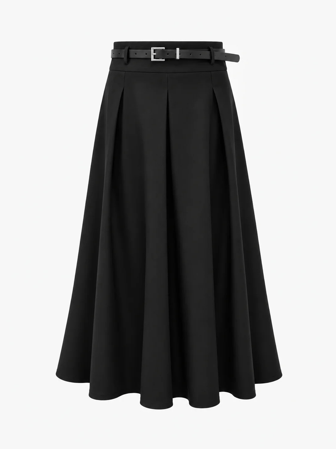 Belted Pleated Midi A‑Line Skirt | Commense