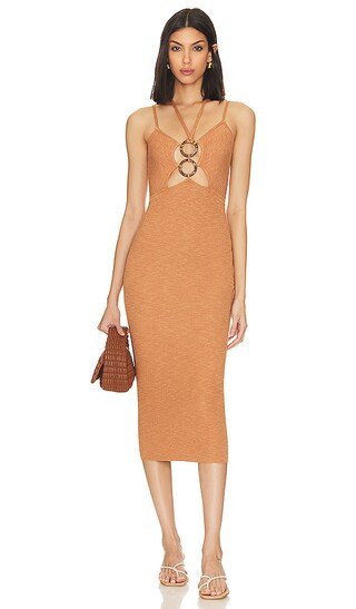 x REVOLVE Karena O Ring Halter Tie Midi Dress in Orange | Revolve Clothing (Global)