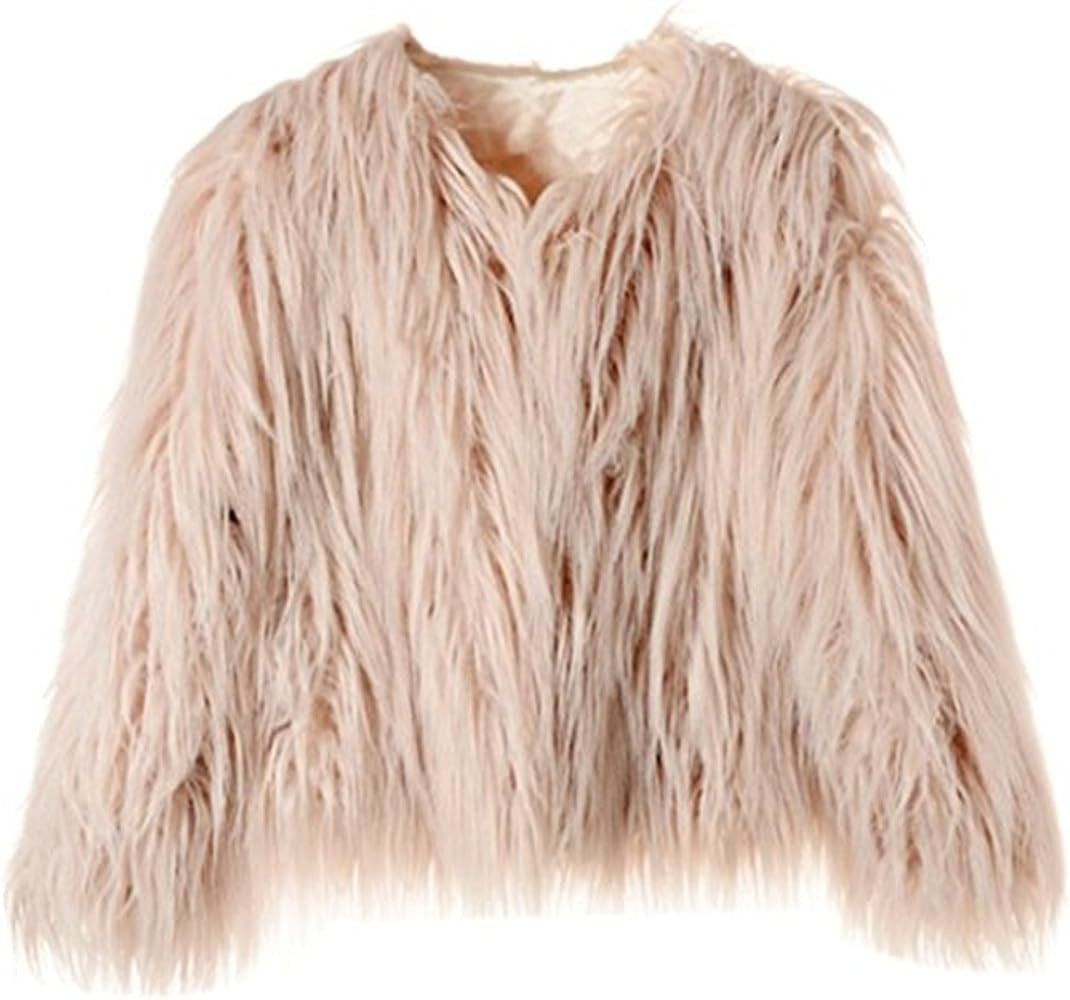 Dikoaina Women's Solid Color Shaggy Faux Fur Coat Jacket | Amazon (US)