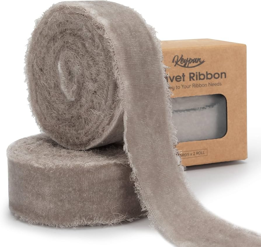 Cappuccino Velvet Ribbon 1 Inch x 6 Yd Handmade Frayed Vintage Thin Ribbons for Christmas Tree Ho... | Amazon (US)