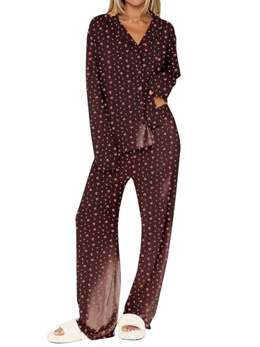 Dressmine Ladies Long Sleeve Cute Pajama Sets 2 Piece Fall Outfits Button Up Pjs Set Loungewear | Amazon (US)