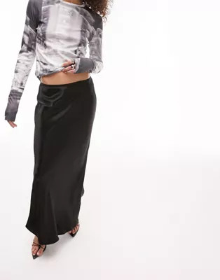 Topshop satin bias maxi skirt in black | ASOS (Global)