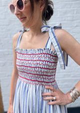 Grace Hopper Women's Maxi Dress Seaview Stripe with Stars and Bars Hand Smocking | Smock London