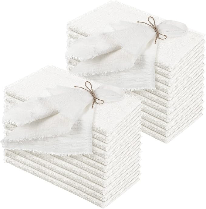 24 Pcs Fringe Napkins Bulk Cloth Cotton Soft Handmade 17 x 17 Inch Rustic Reusable Washable Festi... | Amazon (US)