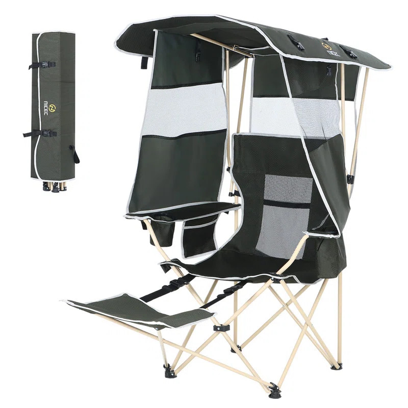 Portable Camping Chair with Canopy, Removable Footrest, Cooler Bag, and Cup Holder for Beach, Fis... | Wayfair North America