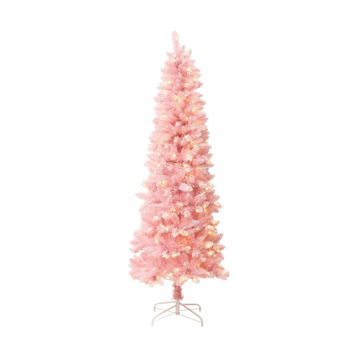 Pre-Lit Pink Slim Tree with Metal Stand | Wayfair North America