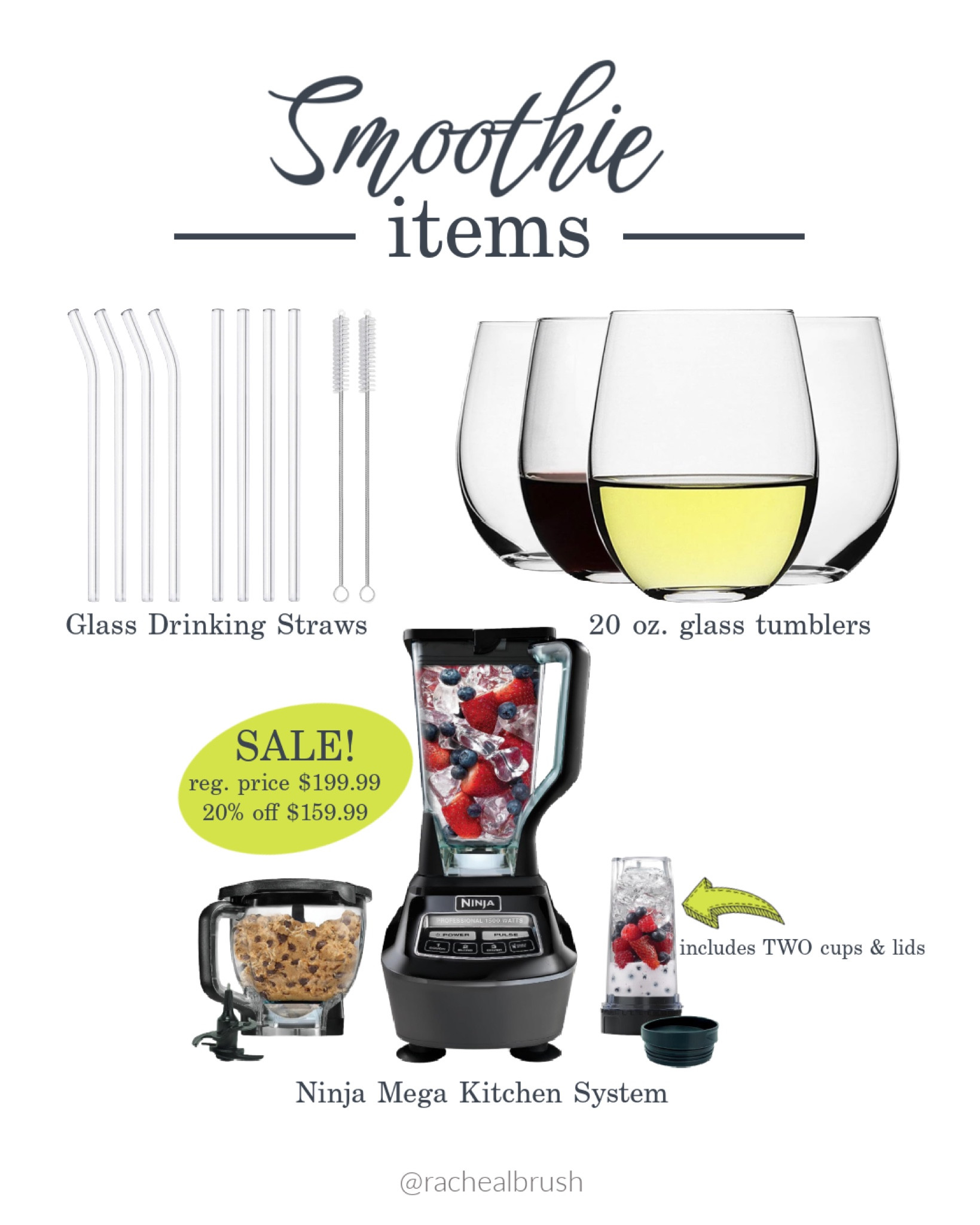 Smoothie items. Ninja blender. Ninja mega kitchen system  Glass reusable straws. Stemless wine glasses. Wine tumbler. 

#LTKhome #LTKfitness #LTKxPrime