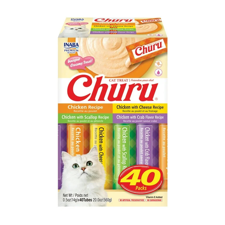 Inaba Churu Creamy, Lickable Wet Cat Treats, 0.5 oz, 40 Tubes, Chicken Variety | Walmart (US)
