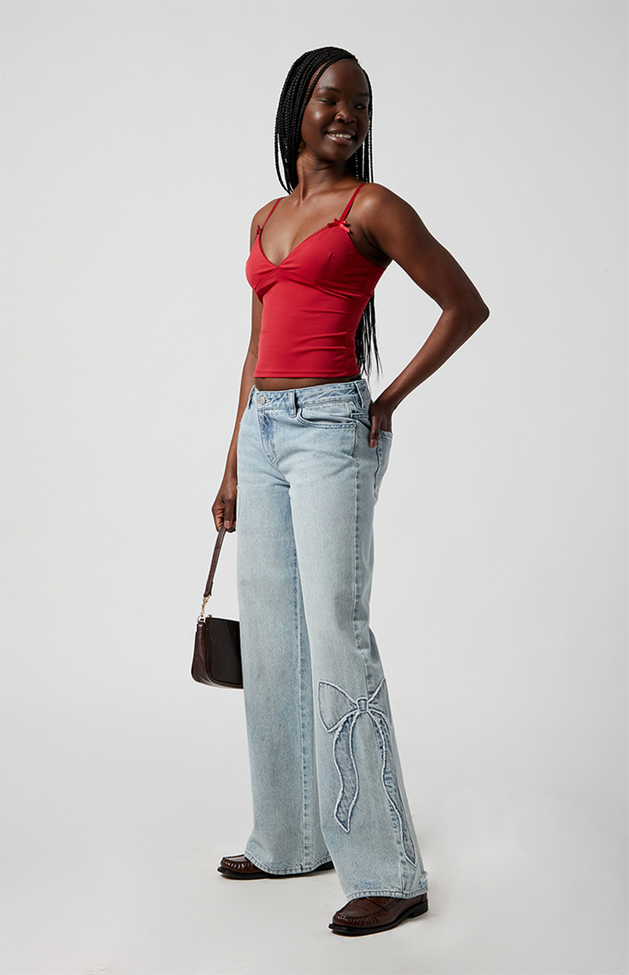 PacSun Casey Light Indigo Bow Low Rise Baggy Jeans | PacSun