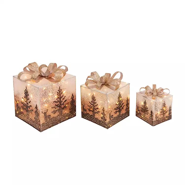 Ivory Jeweled Forest Lit Christmas Gifts, Set of 3 | Kirkland's Home