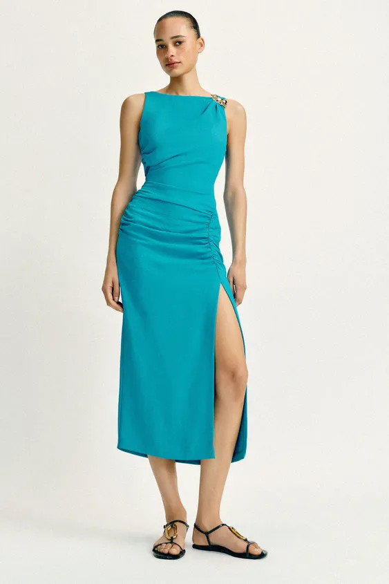 DRAPED MIDI DRESS WITH GOLD APPLIQUÉ | Zara US