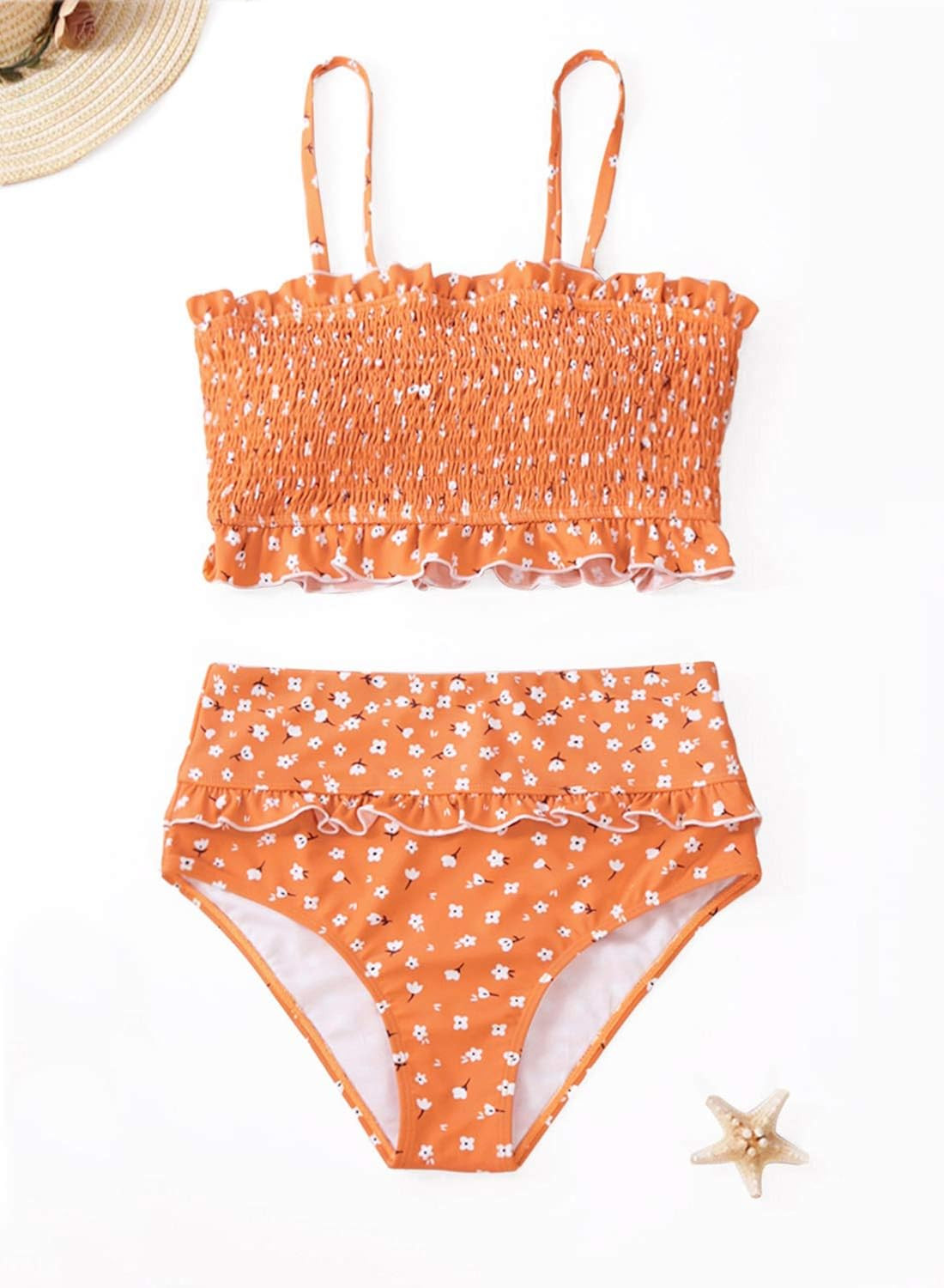 Dokotoo Women Cute High Waist Strapless Smocked Bikini Sets Swimsuit Bathing Suit | Amazon (US)