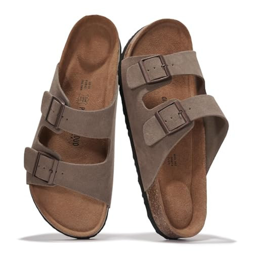 Project Cloud 100% Genuine Leather Mens Sandals - Memory Foam Insole & Cork Footbed Slides for Men Footwear - Non-Slip Summer Sandals for Men & Lightweight Mens Slides (Heritage, Taupe, 7.5) | Amazon (US)