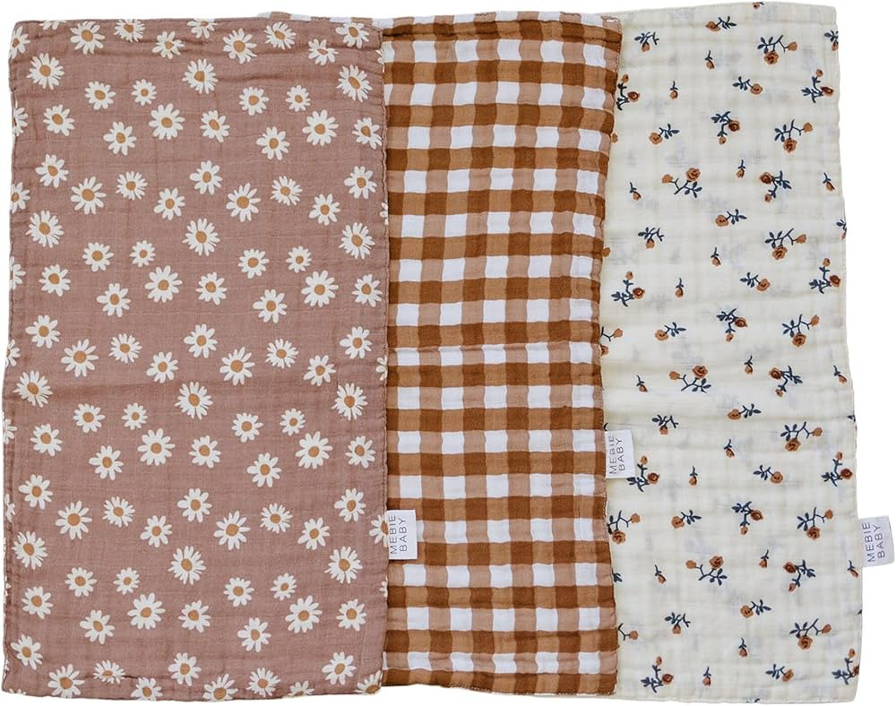 Mebie Baby Burp Cloths, Modern Print 3-Pack, Muslin Burp Cloth Set for Spit Up, Drool, and More, ... | Amazon (US)