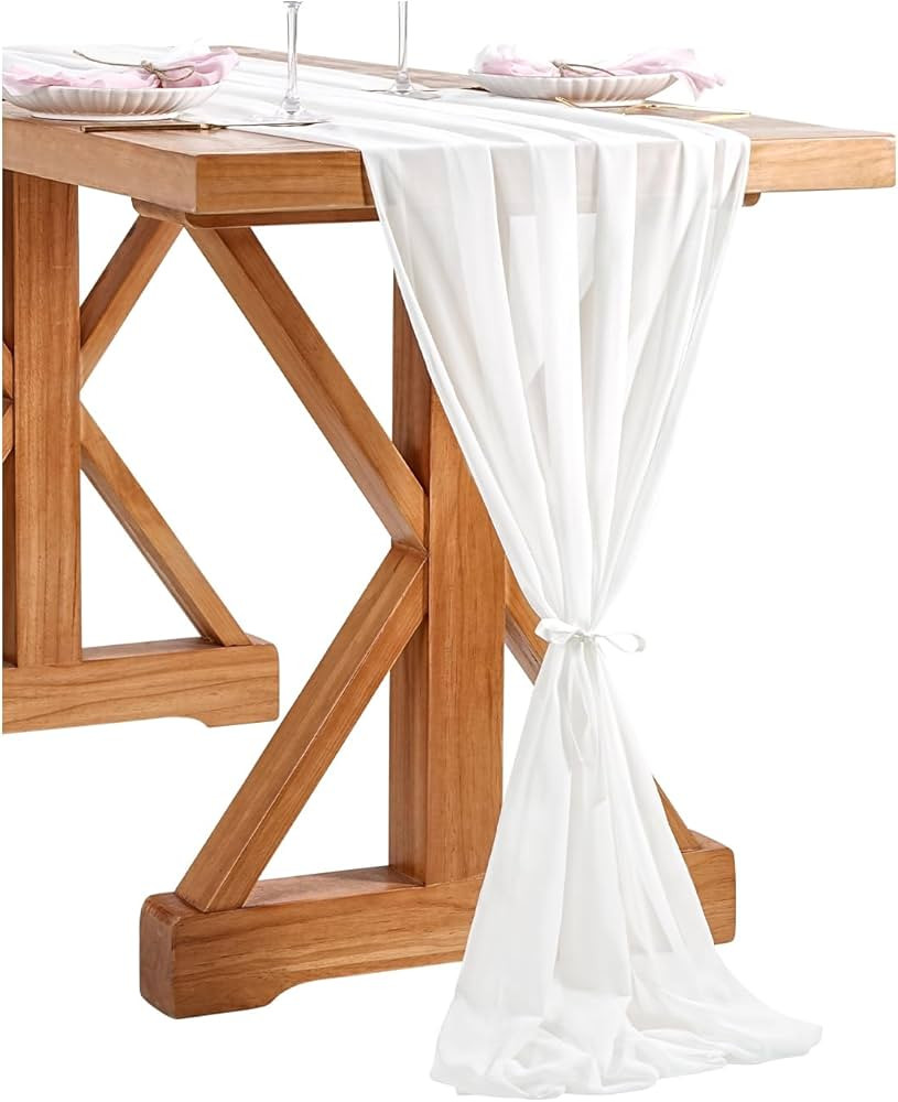 White Chiffon Table Runner 1Piece 27x120 Inches Long Table Runners Elegant Sheer Fabric for Outdo... | Amazon (US)