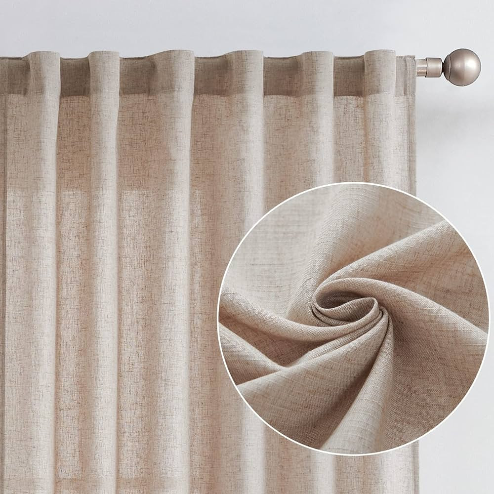JINCHAN Linen Curtains 84 Inches Long for Living Room Farmhouse Rod Pocket Back Tab Light Filteri... | Amazon (CA)