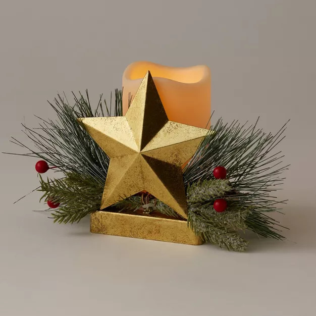 5.5"x8" Votive Metal Star Candle Holder with Faux Greenery - Wondershop™ | Target