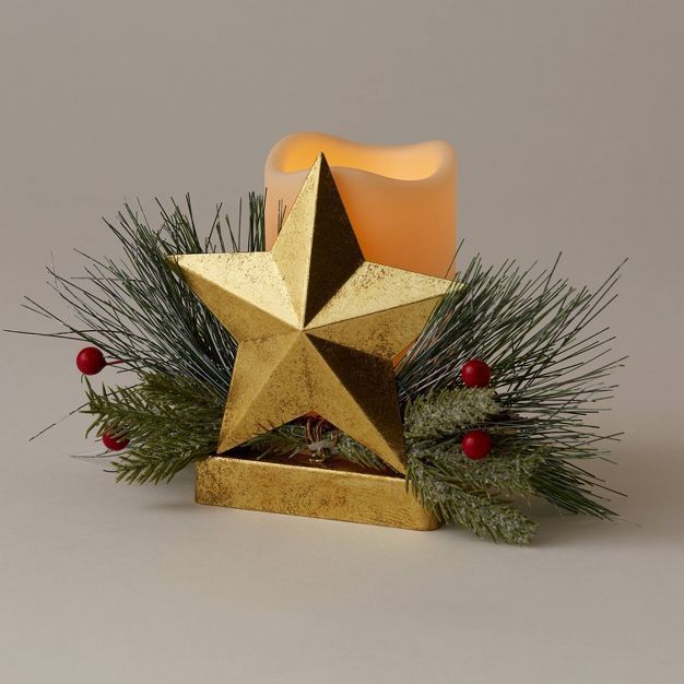 5.5&#34;x8&#34; Votive Metal Star Candle Holder with Faux Greenery - Wondershop&#8482; | Target