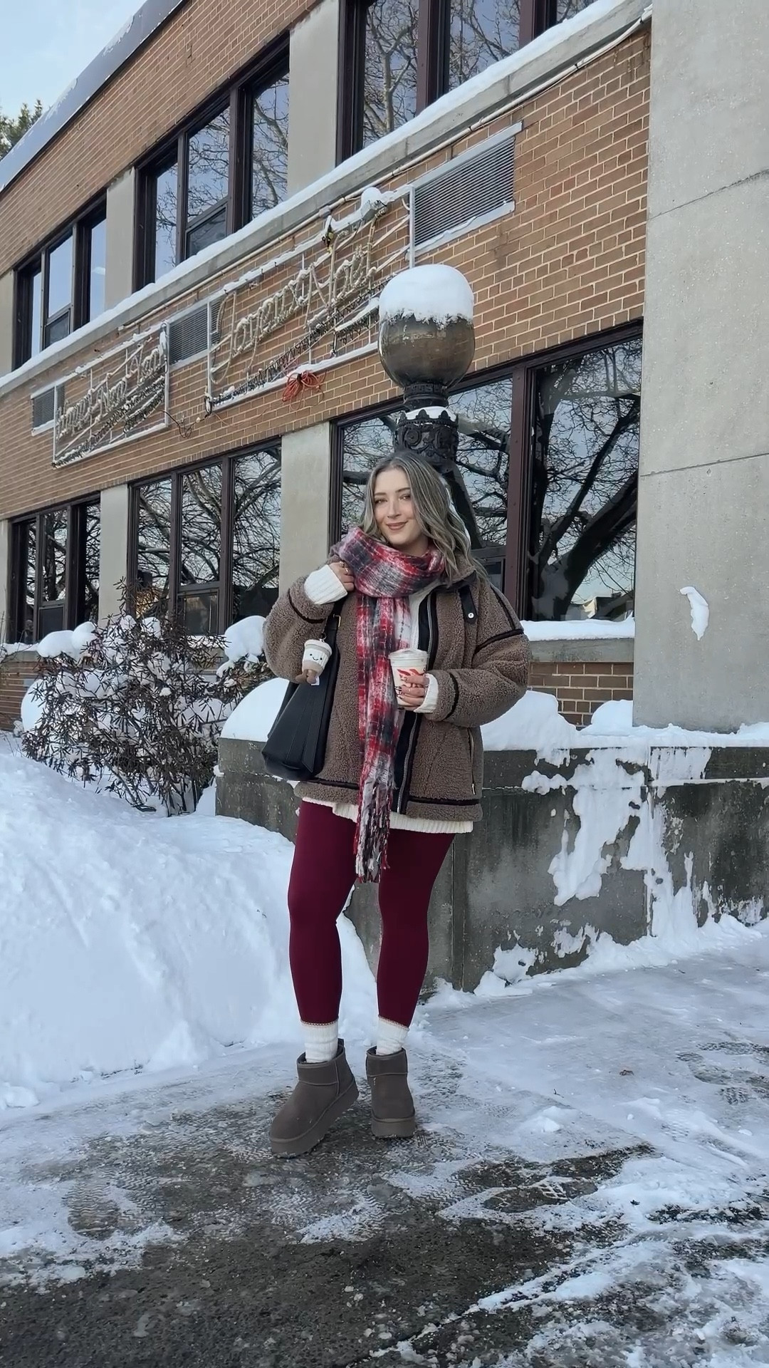 Comfy winter outfit! Wearing my usual size L in the burgundy leggings and super soft chenille sweater. Ugg look for less boots are from Amazon and such good quality! I’m usually a 9.5-10 and wear a 10 in these. Linked similar sherpa jackets & festive plaid scarves 


#LTKholiday #LTKmidsize #LTKwinter