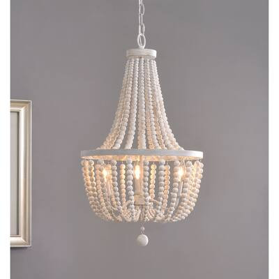 Zander White 3-light Wood Bead Chandelier - 16"Wx16"Dx27.75"H | Bed Bath & Beyond
