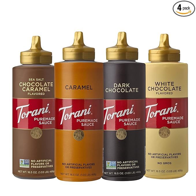 Torani Puremade Sauce Variety Pack, 4 Flavors, 16.5 Ounce Bottles | Amazon (US)
