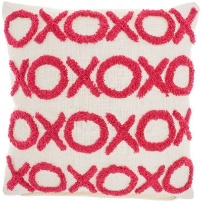 18"x18" Life Styles Tufted 'XOXO' Square Throw Pillow Hot Pink - Mina Victory: Cotton Slub, Indoor Decor, Removable Cover | Target
