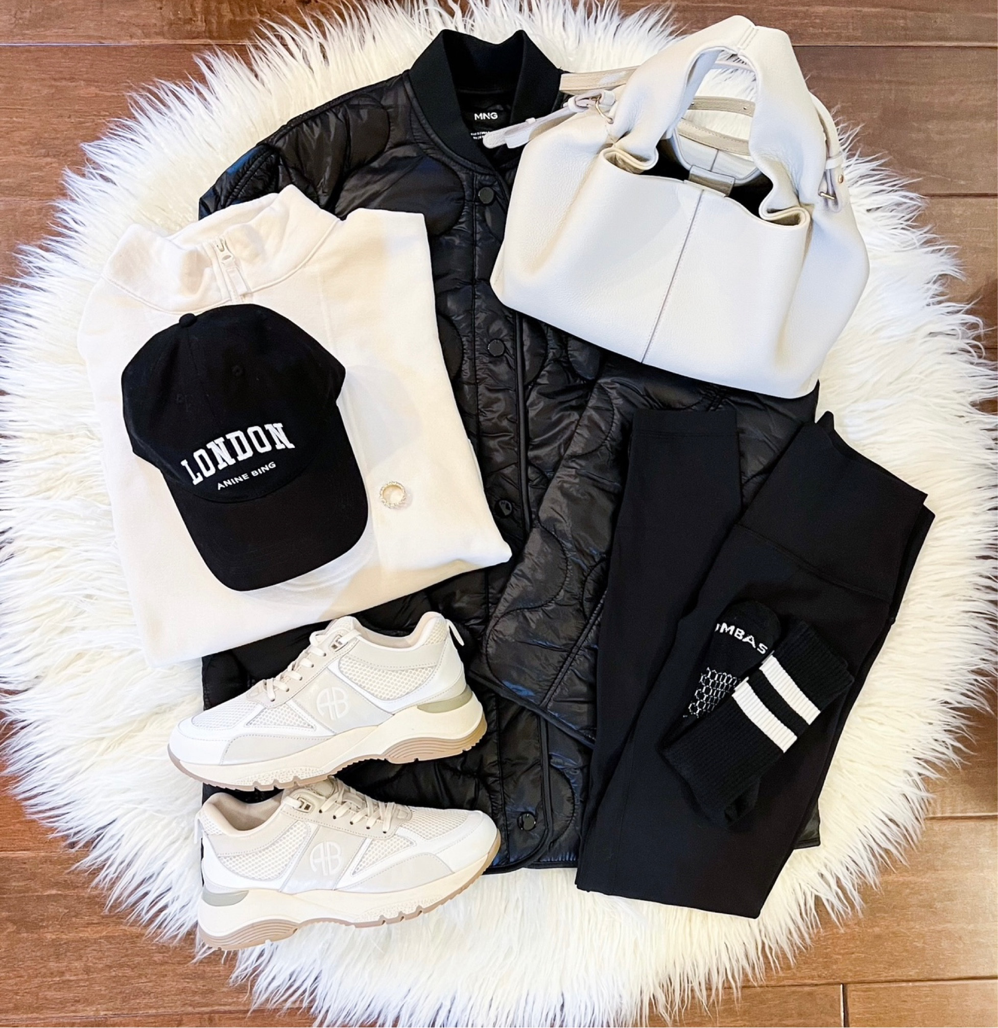 Never underestimate an accessory!  Love the pop from these stripe crew socks!  🤍🖤

Flatlay. Anine Bing. Mango. Quilted jacket. Cozy style. Target finds. Target style. Lululemon. Lulu. Lululemon Align Leggings. Polene. Polene Paris. Luxury bags. Sneakers. Dad shoes. Dad Sneakers. Dad socks. Crew socks. Tube socks. Athletic socks.

#LTKstyletip #LTKitbag #LTKshoecrush