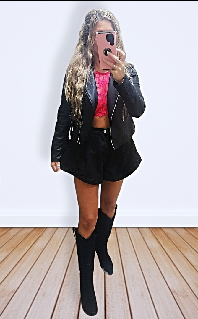 Outfit inspo, night out, bar outfit, concert, datenight, ootn, ootd, cowgirl boot, lace top, moto jacket, flare wide leg shortz

#LTKpartywear #LTKstyletip