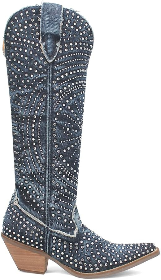 Dingo Womens Honkytonk Honey Rhinestone Snip Toe Pull On Casual Boots Knee High Mid Heel 2-3" - B... | Amazon (US)
