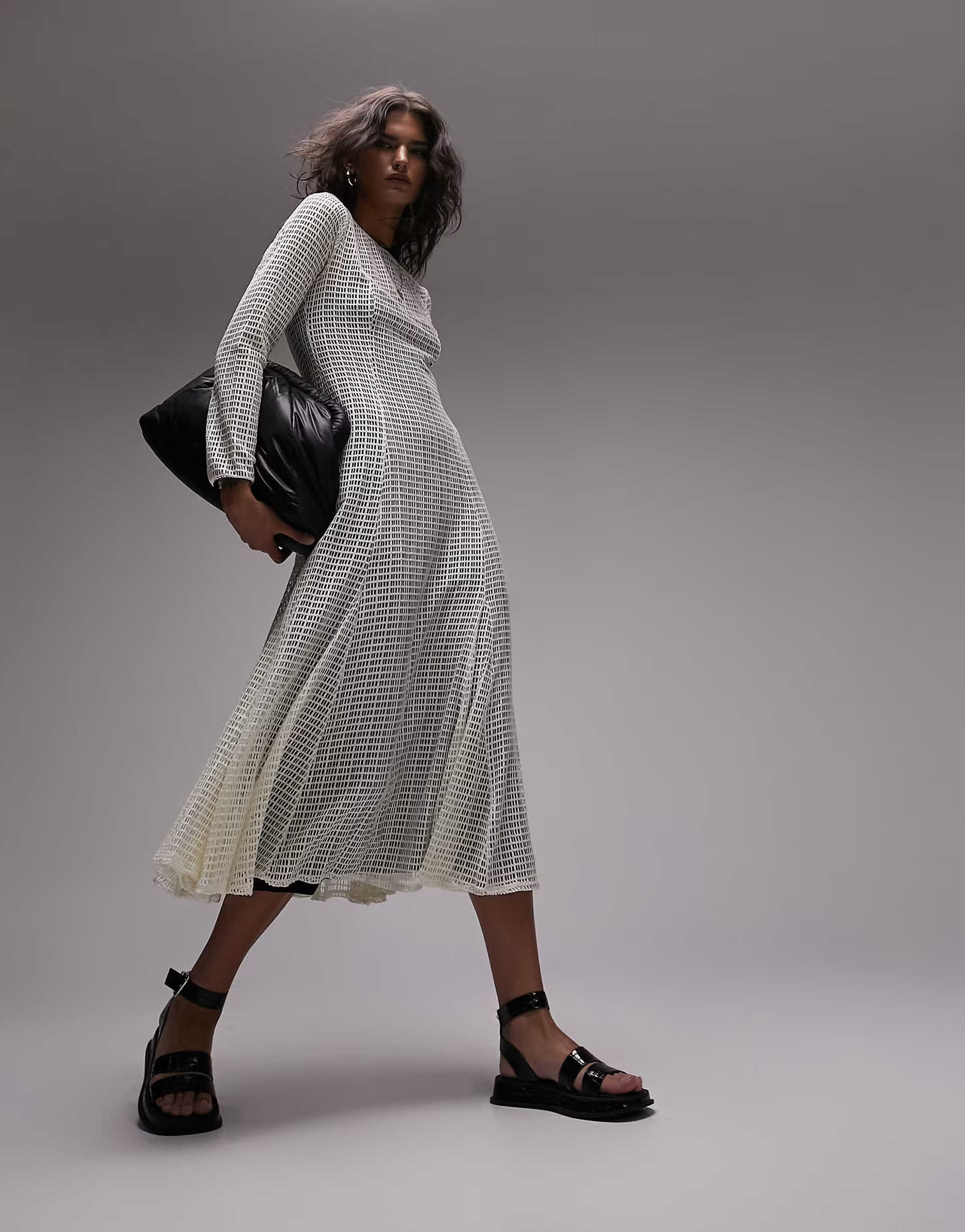 Topshop netted lace full skirt maxi dress in ecru | ASOS (Global)