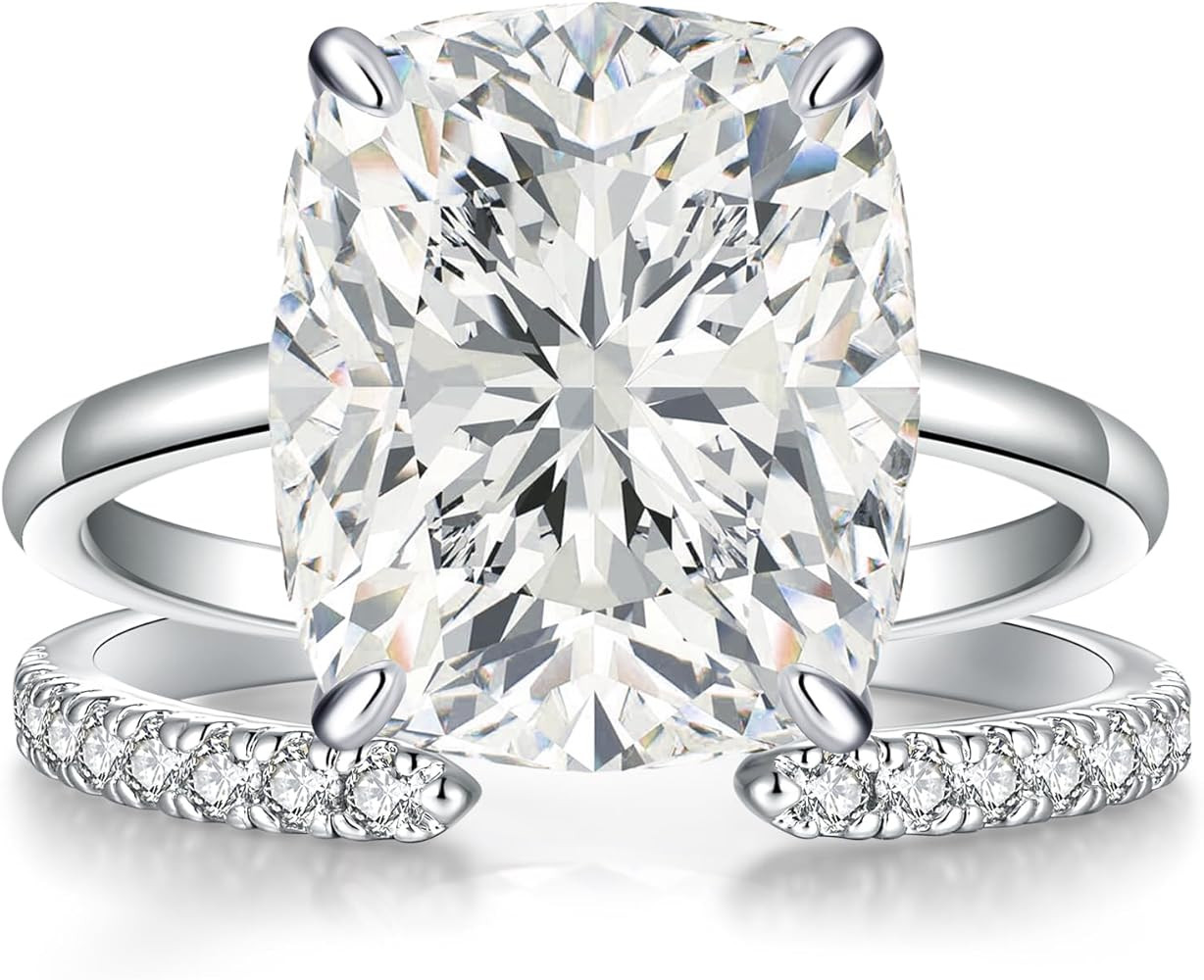 AVECON 3CT/5CT Elongated Cushion Cut Engagement Ring Set for Women, Wedding Promise Cubic Zirconi... | Amazon (US)