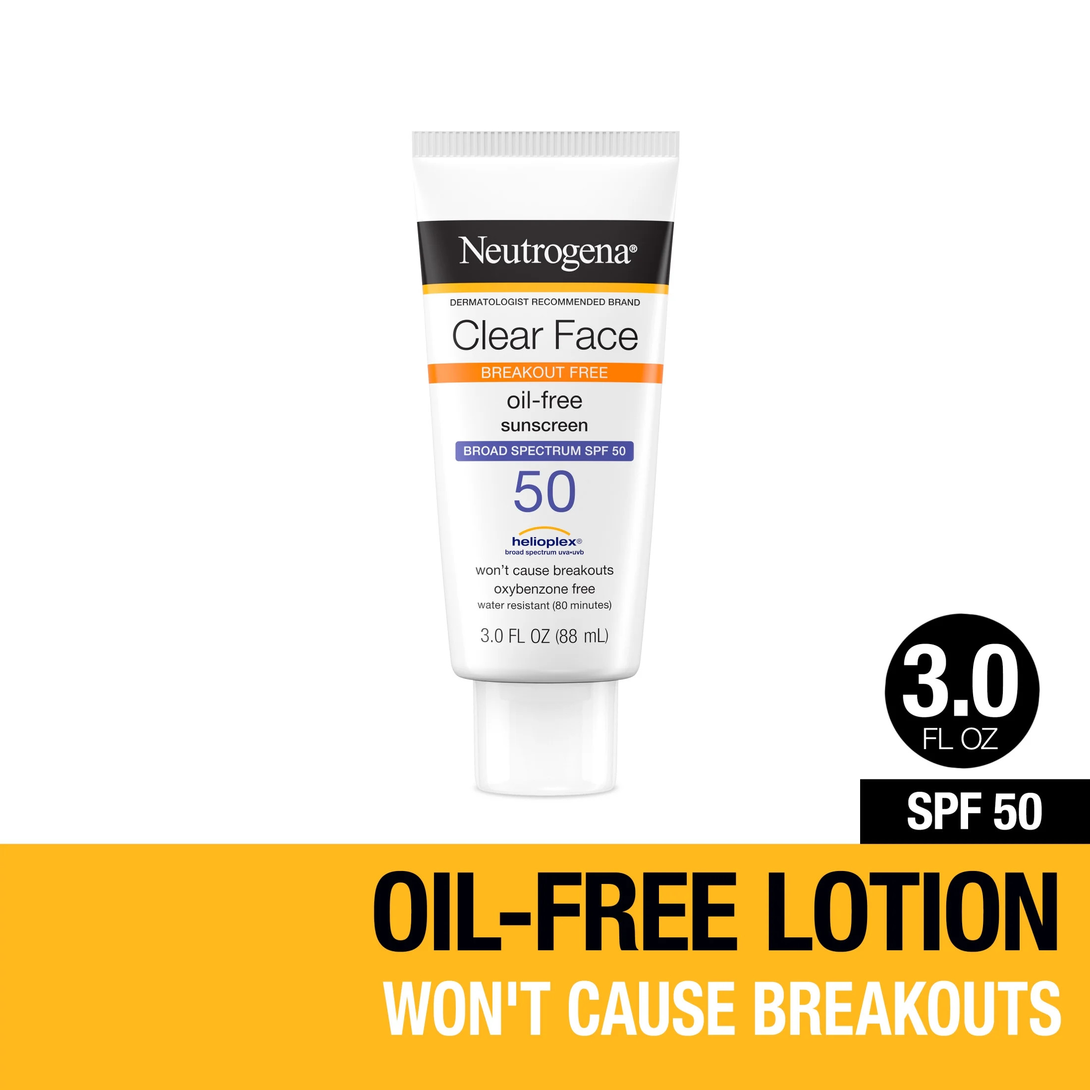 Neutrogena SPF 50 Clear Face Sunscreen for Oily Skin, 3 fl. oz - Walmart.com | Walmart (US)