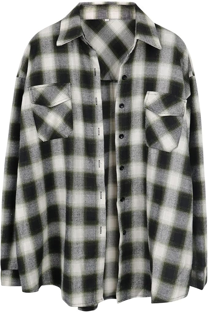 Flannel Plaid Shirts for Women Long Sleeve Button Down Shirt Tops Boyfriend Style Casual Loose Pl... | Amazon (US)