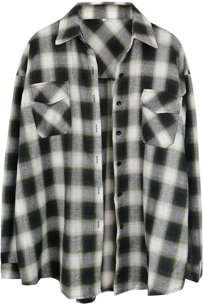 Flannel Plaid Shirts for Women Long Sleeve Button Down Shirt Tops Boyfriend Style Casual Loose Pl... | Amazon (US)