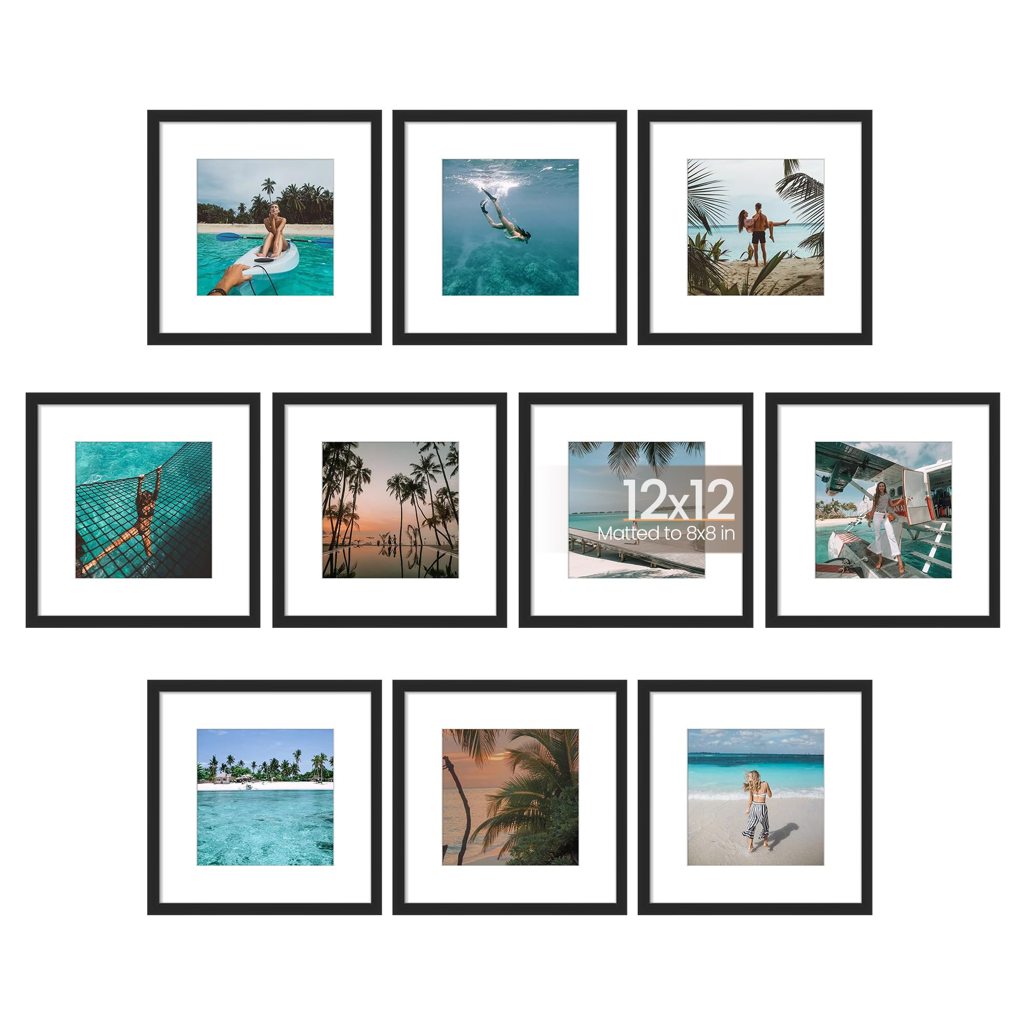 upsimples 12x12 Picture Frame Set of 10, Display Pictures 8x8 with Mat or 12x12 Without, Multi Ph... | Amazon (US)