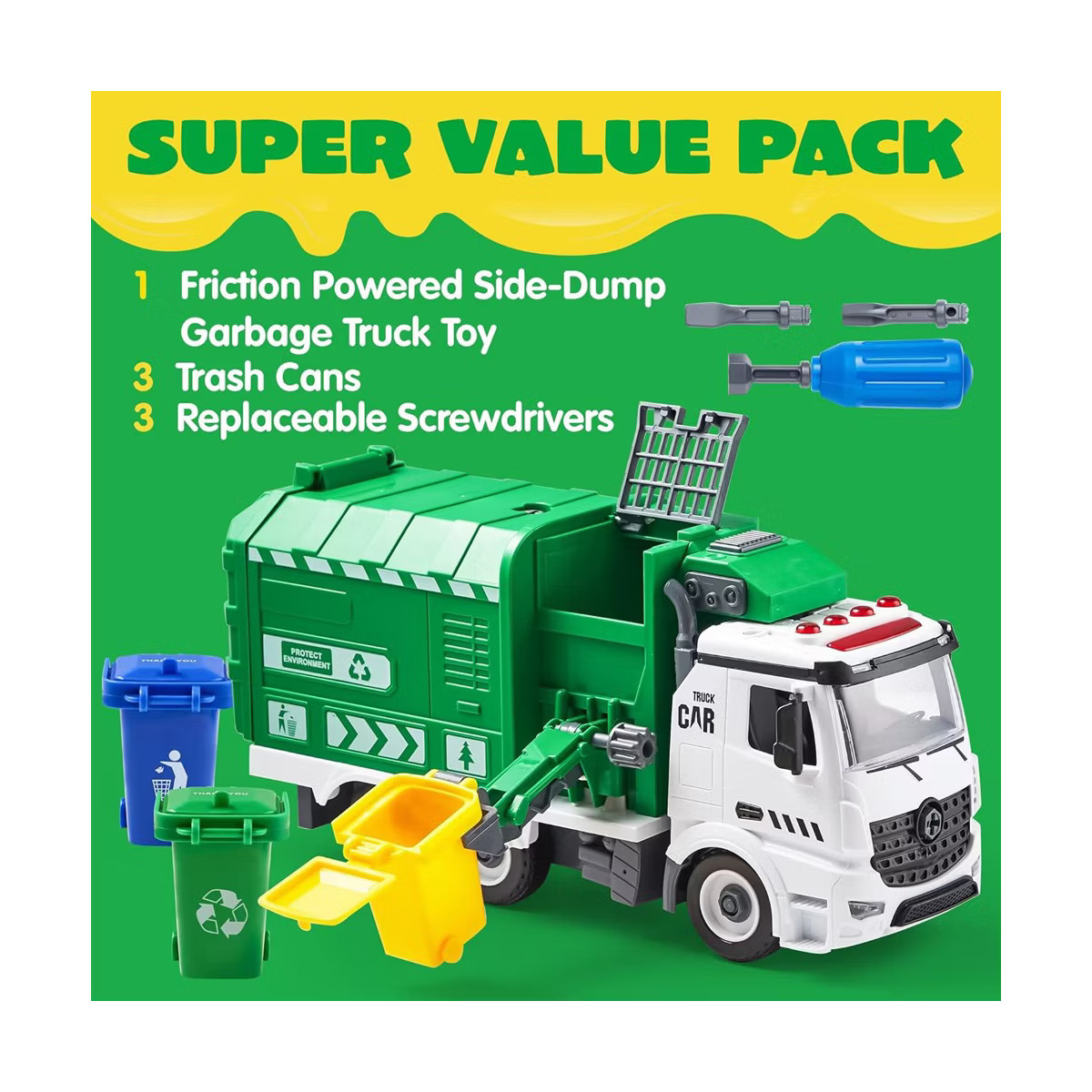 Joyfy Friction-Powered Garbage Truck Toy – DIY Assembly with Lights, Sounds, Garbage Toy Play C... | Target