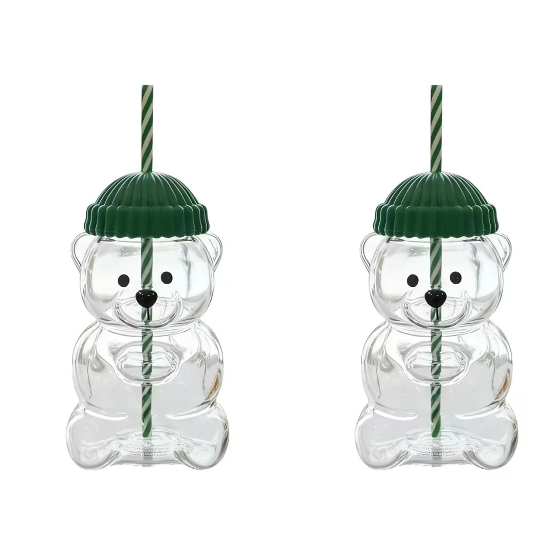 Bear Sippy Cup with Straw, Bear Straw Cups, Clear Bear Glass Cup with Lid and Straw Cute Kawaii B... | Walmart (US)