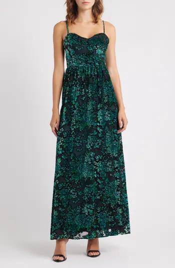 Lulus Minka Floral Velvet Burnout Gown | Nordstrom | Nordstrom