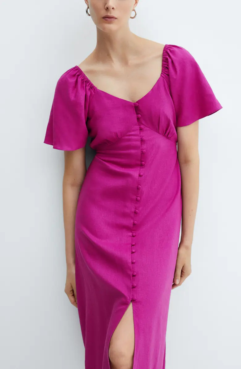 MANGO Flutter Sleeve Linen Blend Midi Dress | Nordstrom | Nordstrom