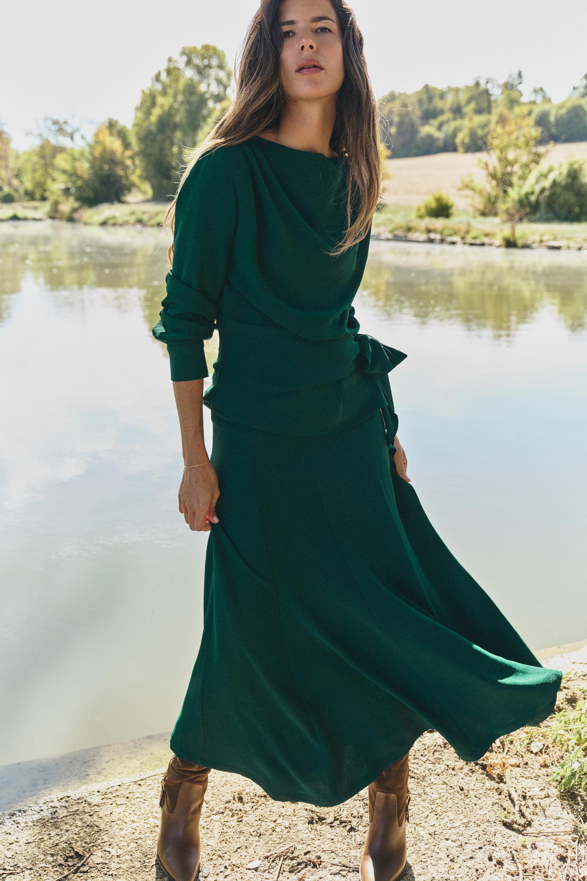 Zara - Midi A-Line Skirt - Green - Xl - Woman | Zara US
